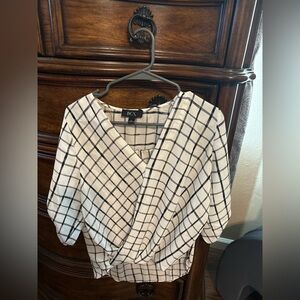 BCX Women's Black and White Checkered Blouse
